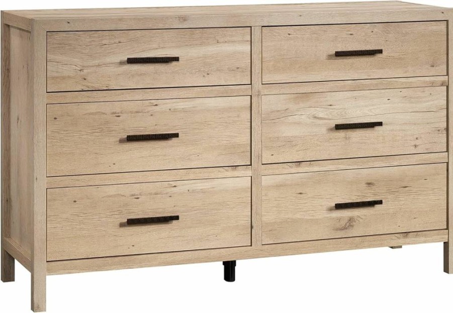 Sauder Pacific View 6-Drawer Dresser in Prime Oak Finish - Stylish Bedroom Storage Solution