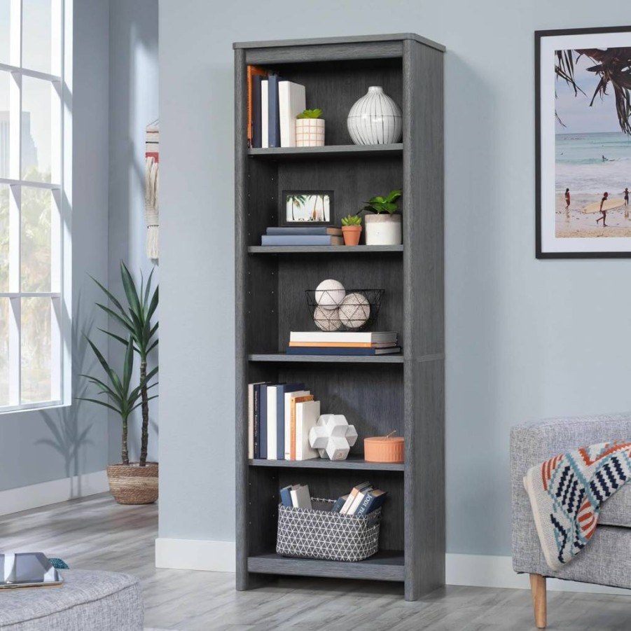 Sauder Dover Oak Finish Bookcase - Modern Timber Edge Shelf for Home & Office Storage