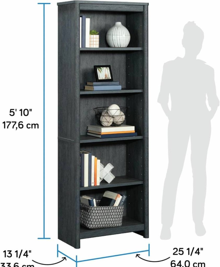 Sauder Dover Oak Finish Bookcase - Modern Timber Edge Shelf for Home & Office Storage