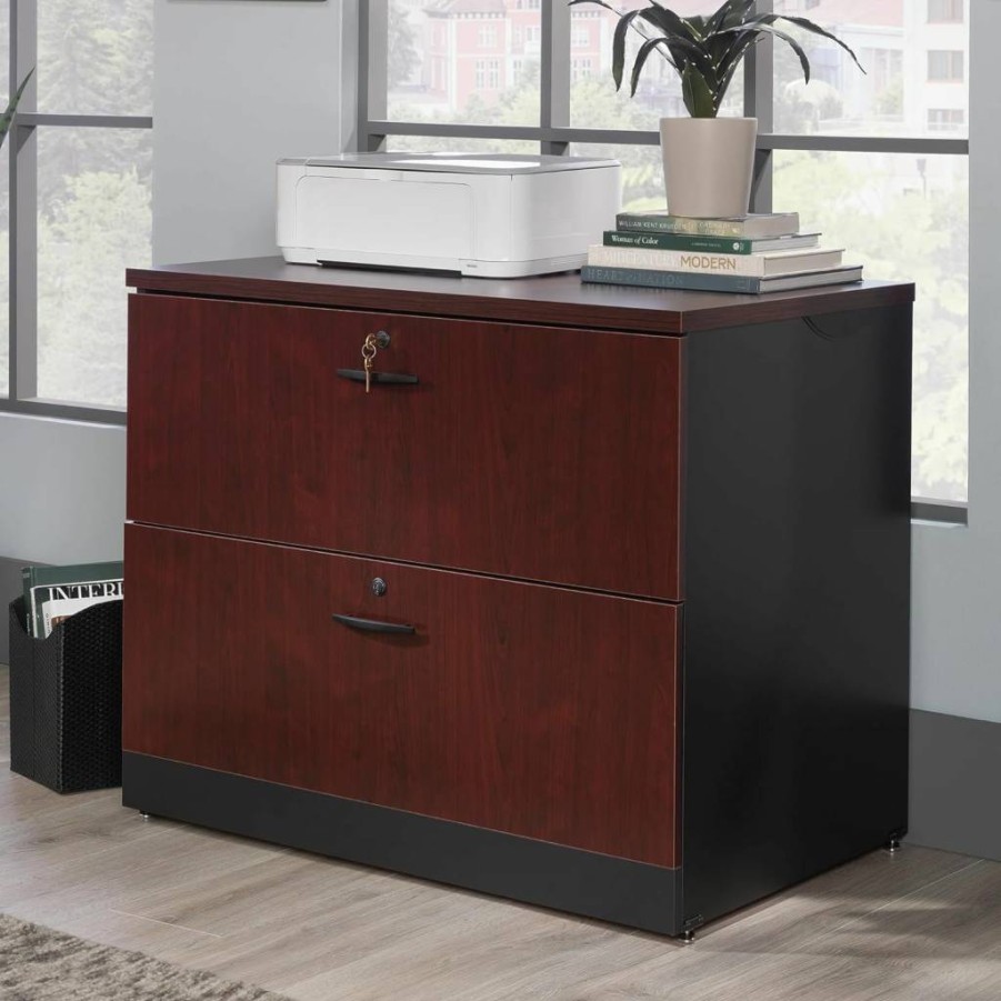 Sauder Via Lateral File Cabinet, Classic Cherry Finish, 23.54" Width x 36.54" Depth x 29.76" Height, Office Storage Solution