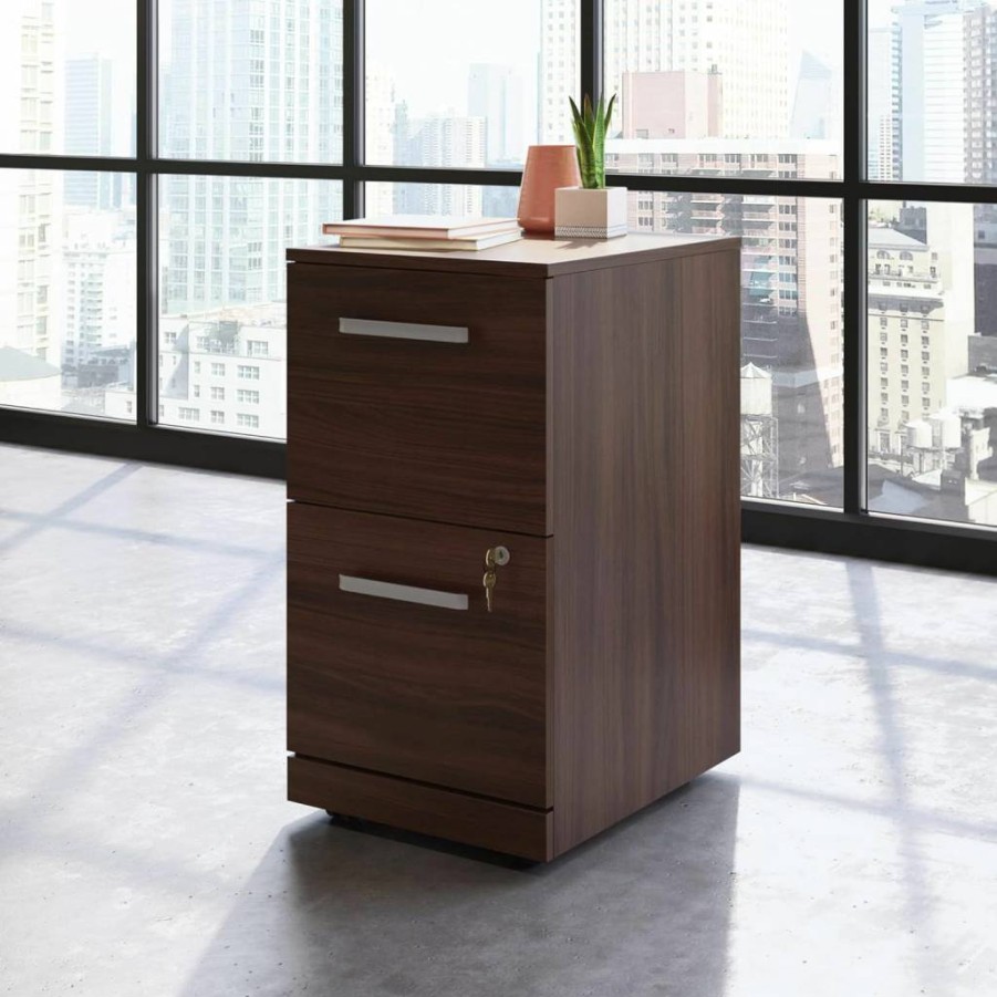 OfficeWorks by Sauder 2-Drawer Mobile File Cabinet, Hudson Elm Finish, 15.55" W x 19.45" D x 28.43" H, Rolling Storage for Home or Office