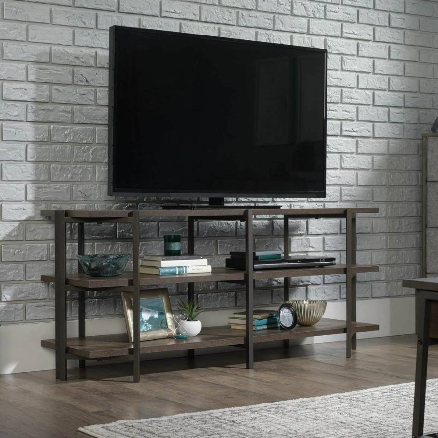 Sauder North Avenue TV Stand for 54 Inch TVs, Smoked Oak Credenza with Storage Cabinet