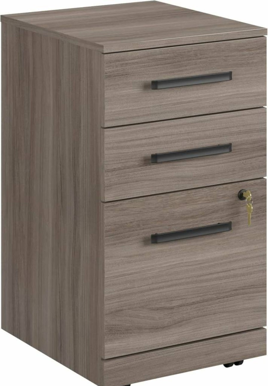 OfficeWorks by Sauder 3-Drawer Mobile File Cabinet, Hudson Elm Finish, 15.55"W x 19.45"D x 28.43"H, Rolling Storage Organizer