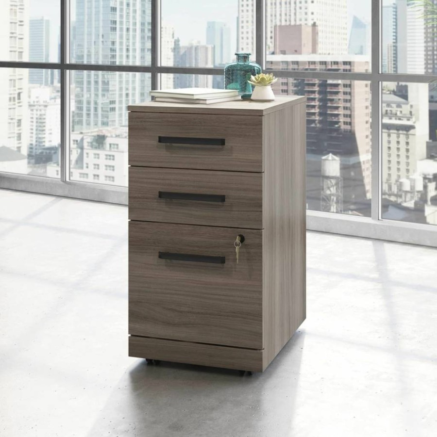 OfficeWorks by Sauder 3-Drawer Mobile File Cabinet, Hudson Elm Finish, 15.55"W x 19.45"D x 28.43"H, Rolling Storage Organizer