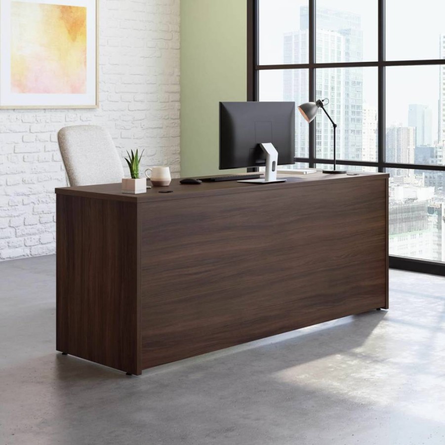 OfficeWorks by Sauder 72" x 24" Noble Elm Finish Desk Shell with Credenza and Return