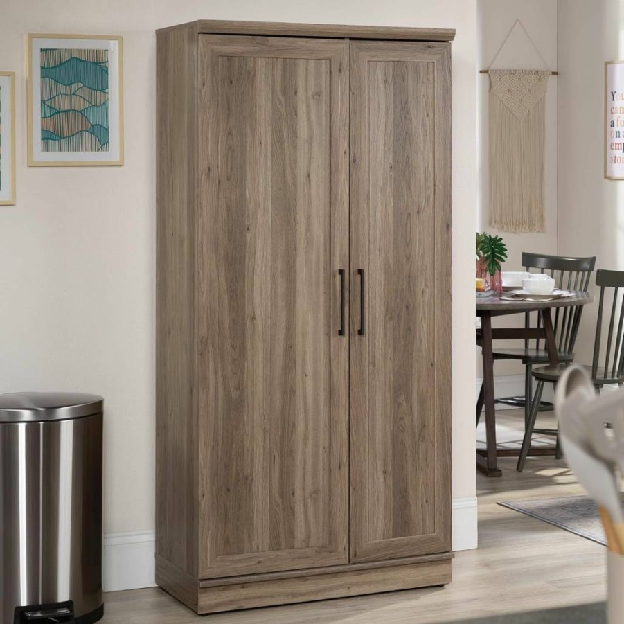Sauder HomePlus Sienna Oak Pantry Cabinet - 35.35"W x 17.01"D x 71.18"H Storage Organizer for Kitchen