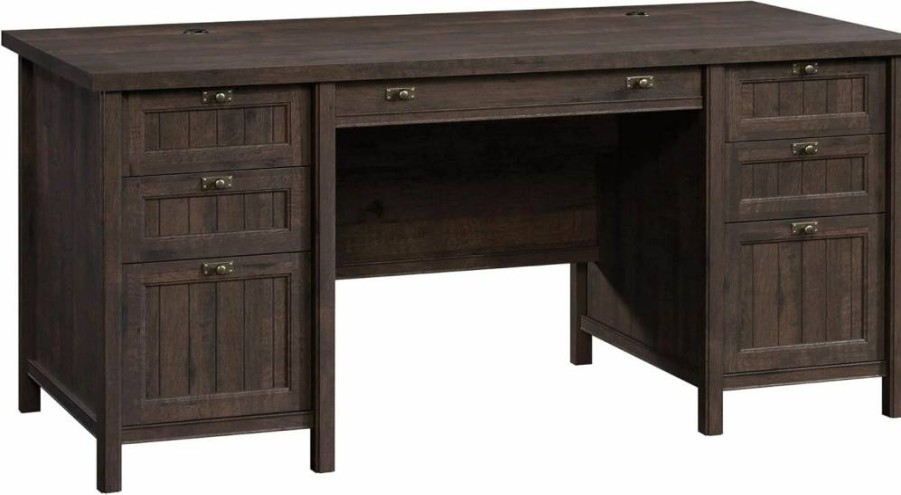 Sauder Costa Executive Office Desk with File Drawer and Storage, Chalked Chestnut Finish