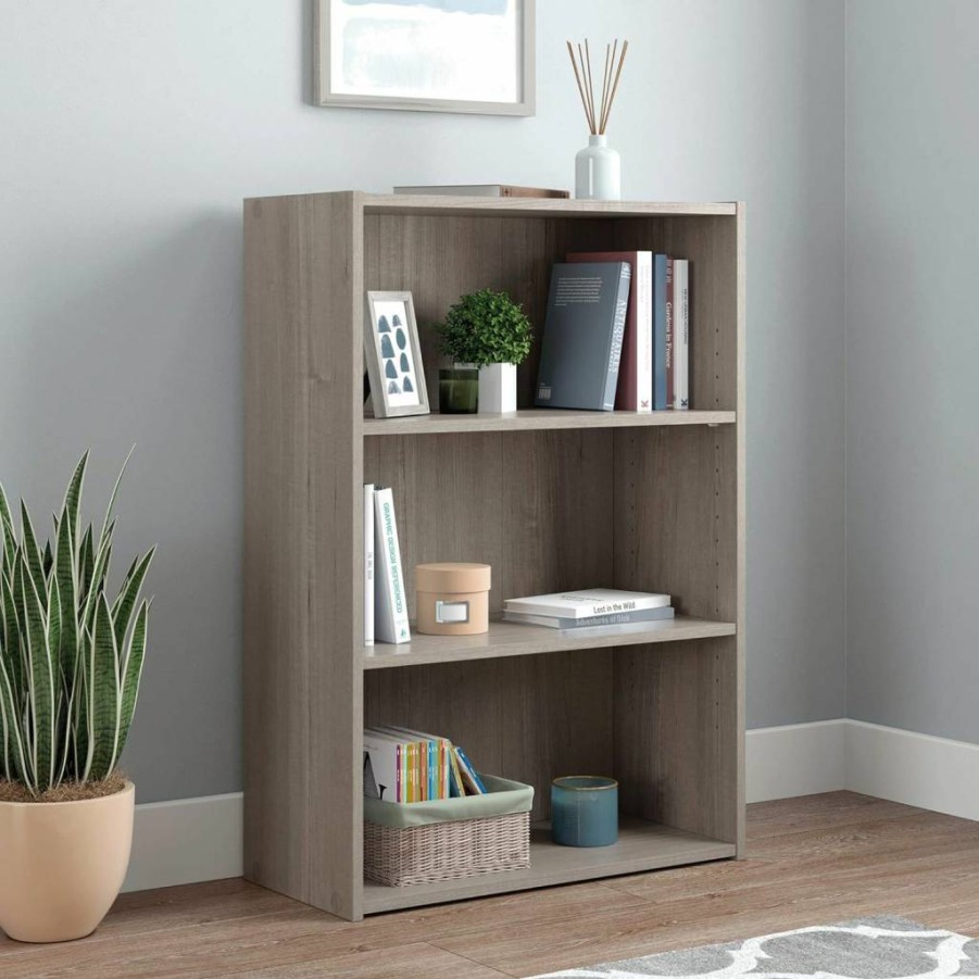 Sauder Beginnings 3-Shelf Bookcase in Brook Cherry Finish - Adjustable Storage Shelves for Home & Office Organization