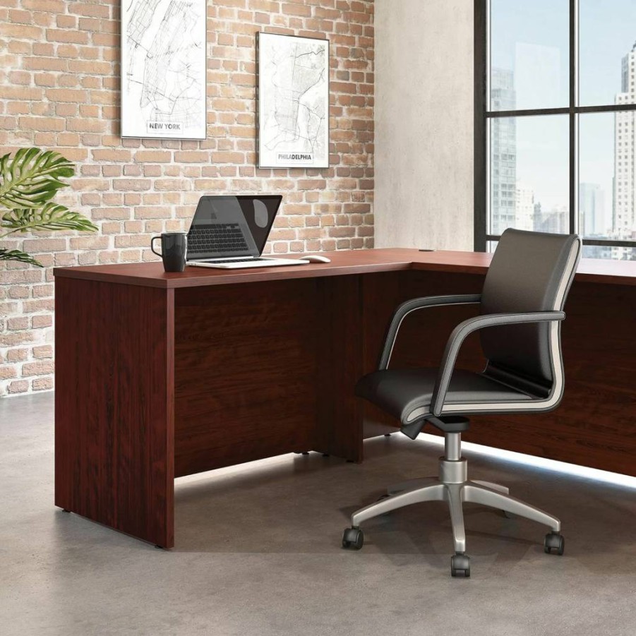 Sauder Officeworks 42" Executive Desk with Return, Classic Cherry Finish, 45.16" L x 23.47" W x 29.29" H, Commercial Grade Workstation