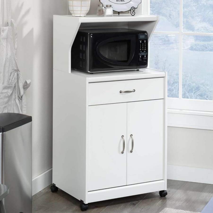 Sauder Raven Oak Finish Microwave Cart with Kitchen Storage Shelves