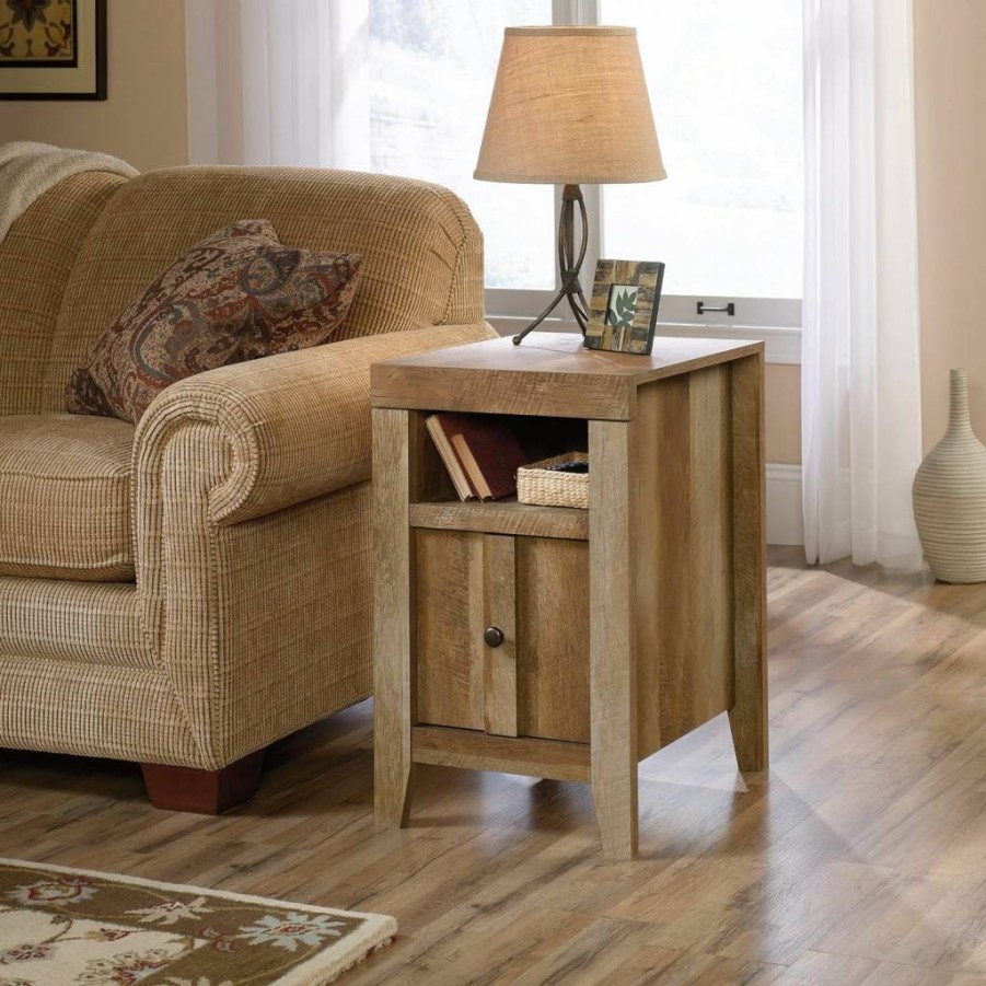 Sauder Dakota Pass Rustic Oak Coffee Table with Slide-Out Shelf and Side Table, Craftsman Finish