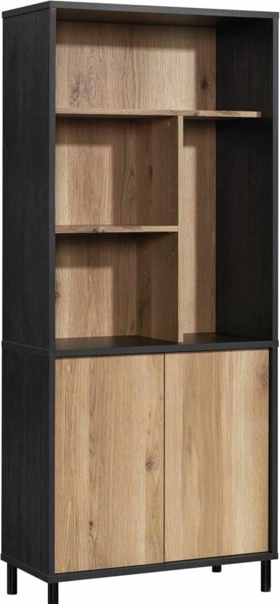 Sauder Aspen Prime Oak Finish Library Base with Post Door and Utility Stand for Home Office Storage