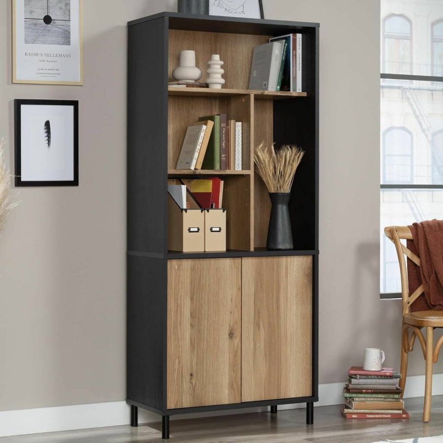 Sauder Acadia Way Library Bookcase in Raven Oak Finish - Classic Wooden Bookshelf for Home Office
