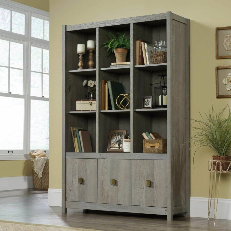 Sauder Cannery Bridge Bookcase with Drawers, Wall-Mounted Storage Shelf, 48.31" Width x 15.59" Depth x 71.97" Height, Sindoori Mango Finish