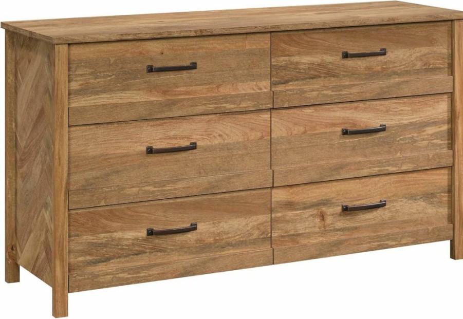 Sauder Cannery Bridge 6-Drawer Dresser in Lintel Oak Finish - Stylish Wooden Chest of Drawers for Bedroom Storage