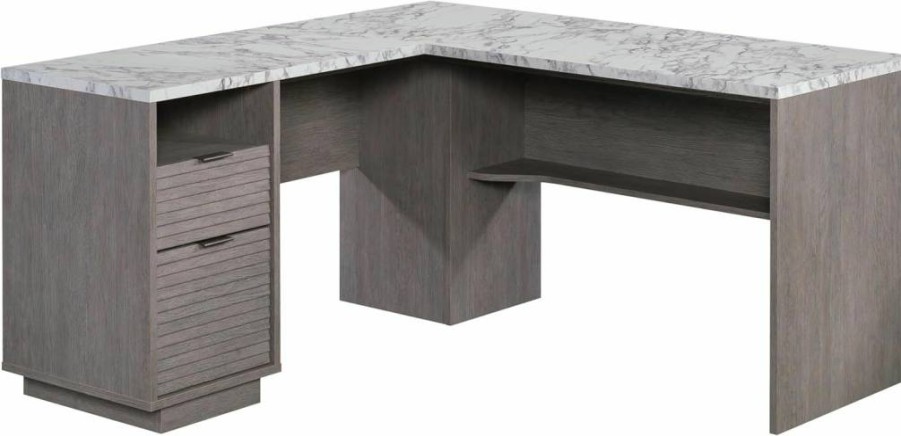 Sauder East Rock L-Shaped Desk in Ashen Oak Finish - Stylish Home Office Furniture