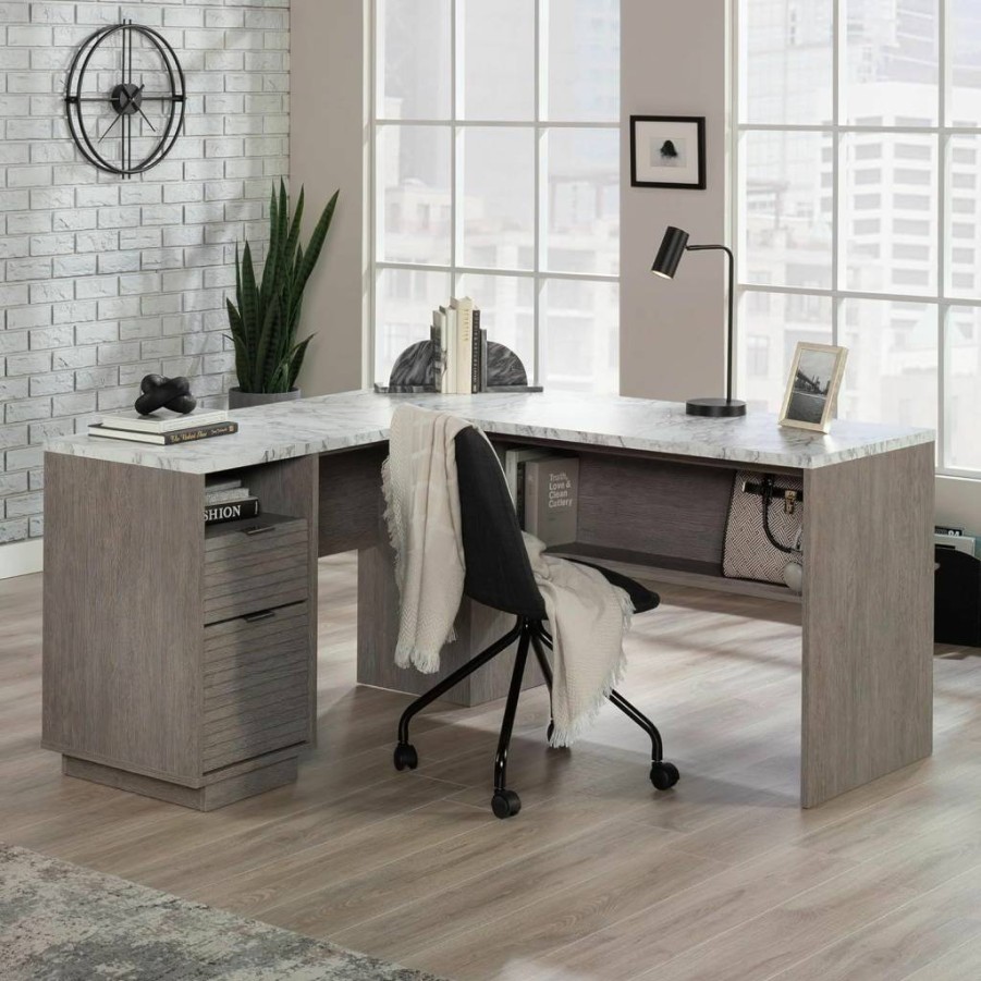 Sauder East Rock Nightstand with Ashen Oak Finish - 21.18" Length, 19.45" Width, 22.36" Height - Modern Bedside Table for Bedroom