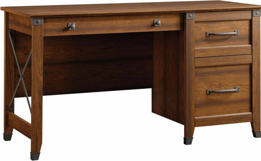 Sauder Carson Forge Rustic Cedar Computer Desk with Drawers for Home Office - Vintage Style Wooden Writing Desk