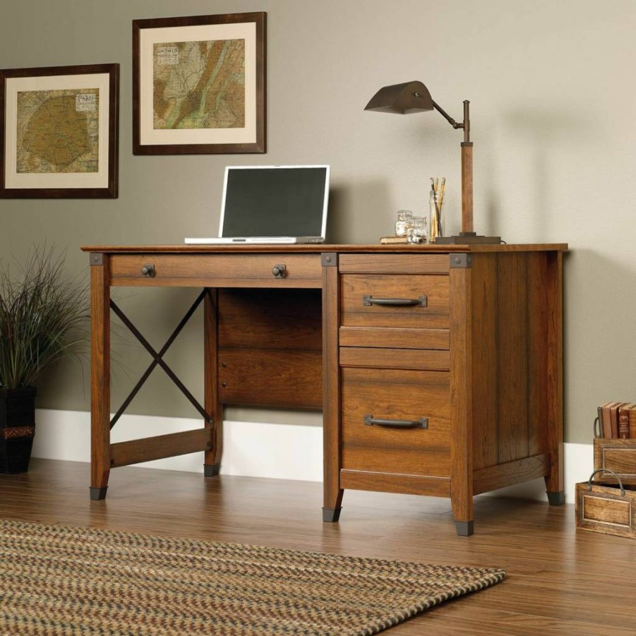 Sauder Carson Forge Rustic Cedar Computer Desk with Drawers for Home Office - Vintage Style Wooden Writing Desk
