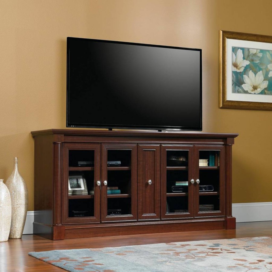 Sauder Palladia 70" TV Stand in Select Cherry Finish - Stylish Credenza for Living Room Storage