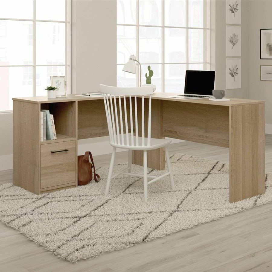 Sauder L-Shaped Corner Desk with File Drawer, Summer Oak Finish Home Office Workstation