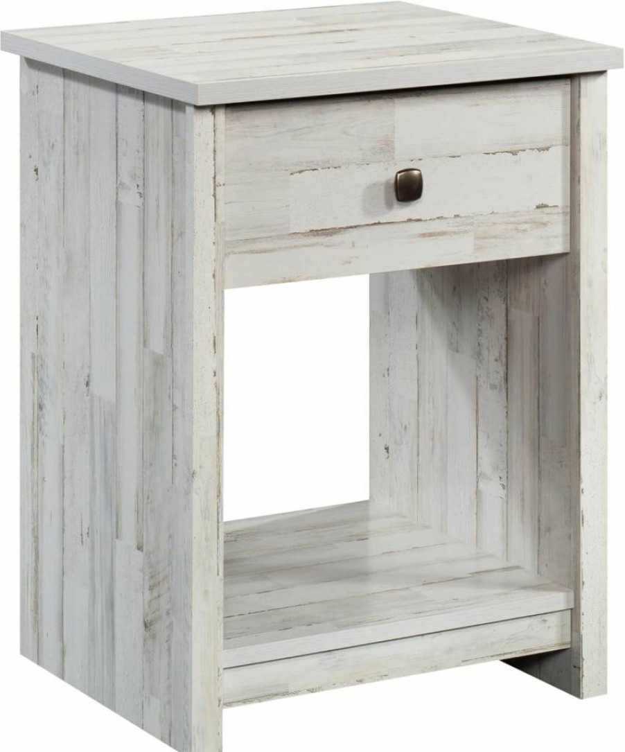 Sauder White Plank Finish River Ranch Night Stand - Bedside Table with Classic Design