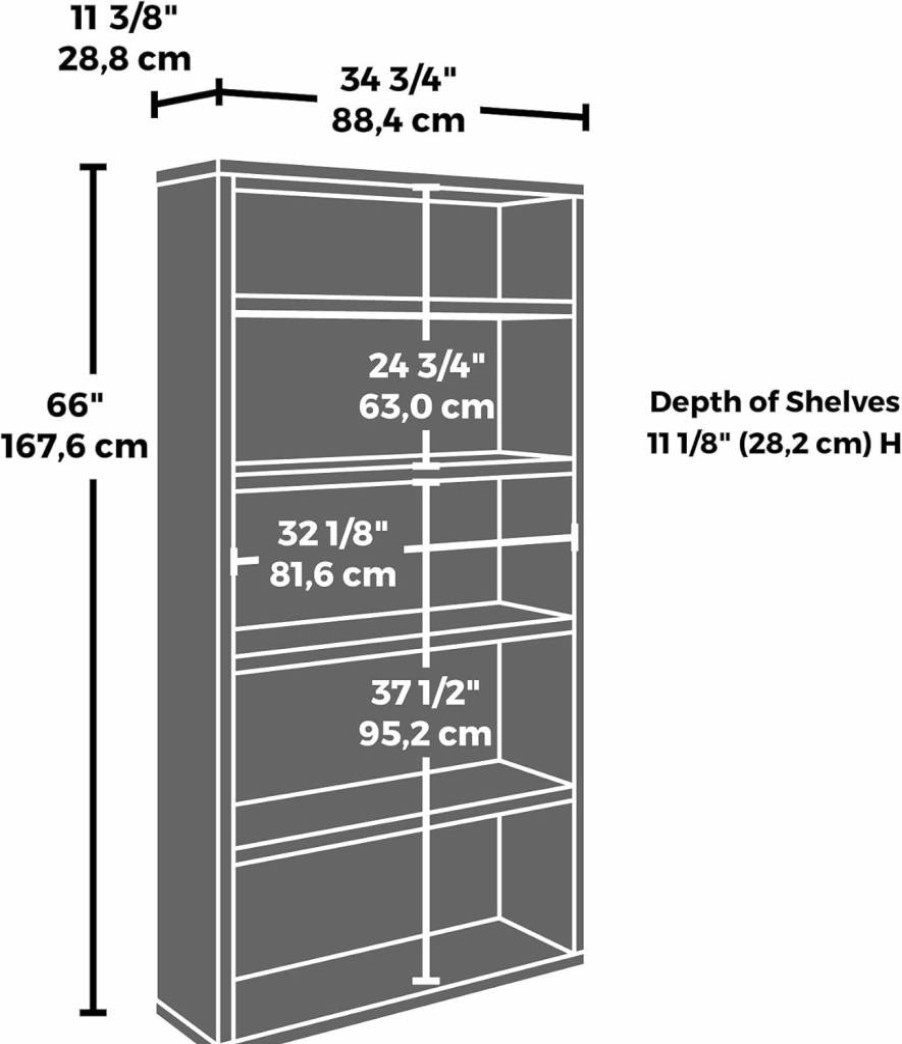 OfficeWorks by Sauder 36-Inch Wide 5-Shelf Bookcase, Classic Cherry Finish, Home Office Storage Solution