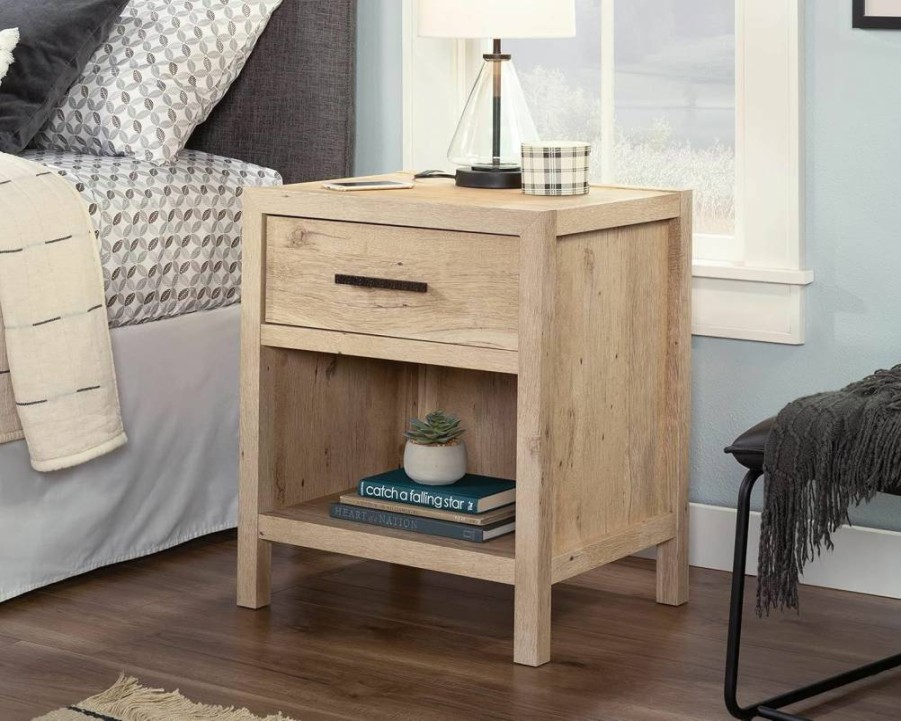 Sauder Pacific View Nightstand with Spacious Drawer Storage in Prime Oak Finish for Bedroom