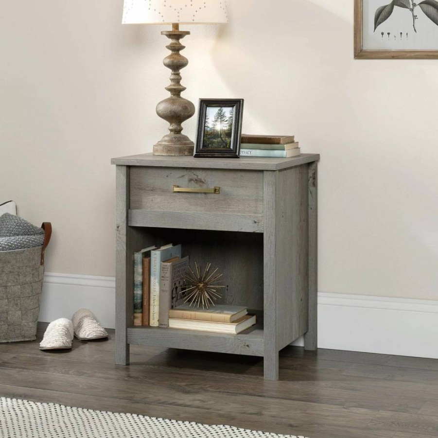 Sauder Cannery Bridge Nightstand, Bedside Table with Storage in Lintel Oak Finish for Bedroom or Living Room