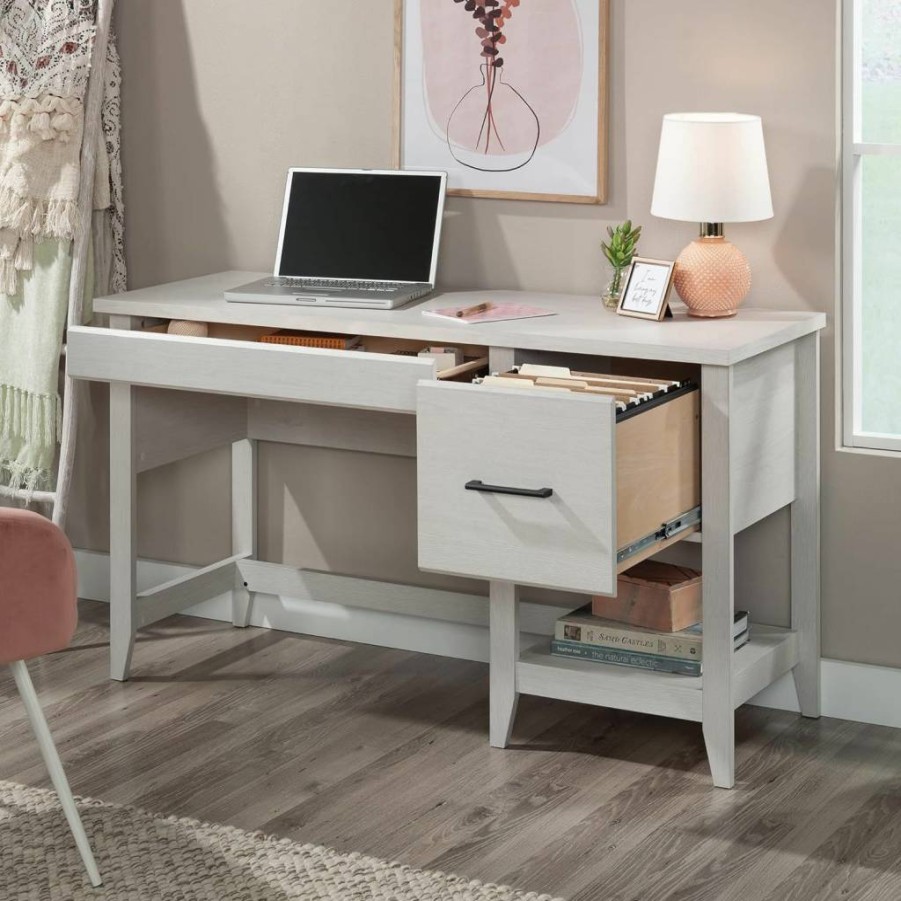 Sauder Summit Station Single Pedestal Desk in Cinnamon Cherry Finish - Modern Home Office Workstation