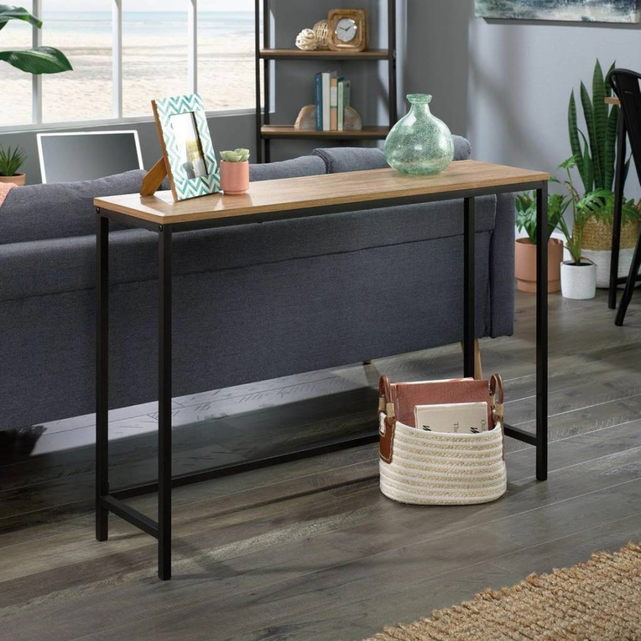 Sauder North Avenue Narrow Console Table - Metal and Wood Design with Sindoori Mango Finish for Living Room, Entryway, or Hallway