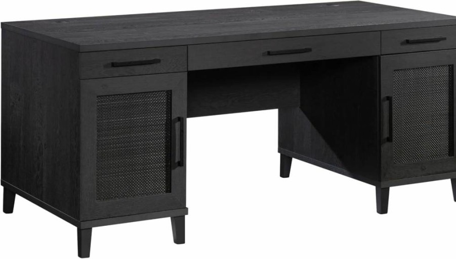 Sauder Tiffin Executive Desk - Raven Oak Finish, Modern Office Furniture for Home & Workspace