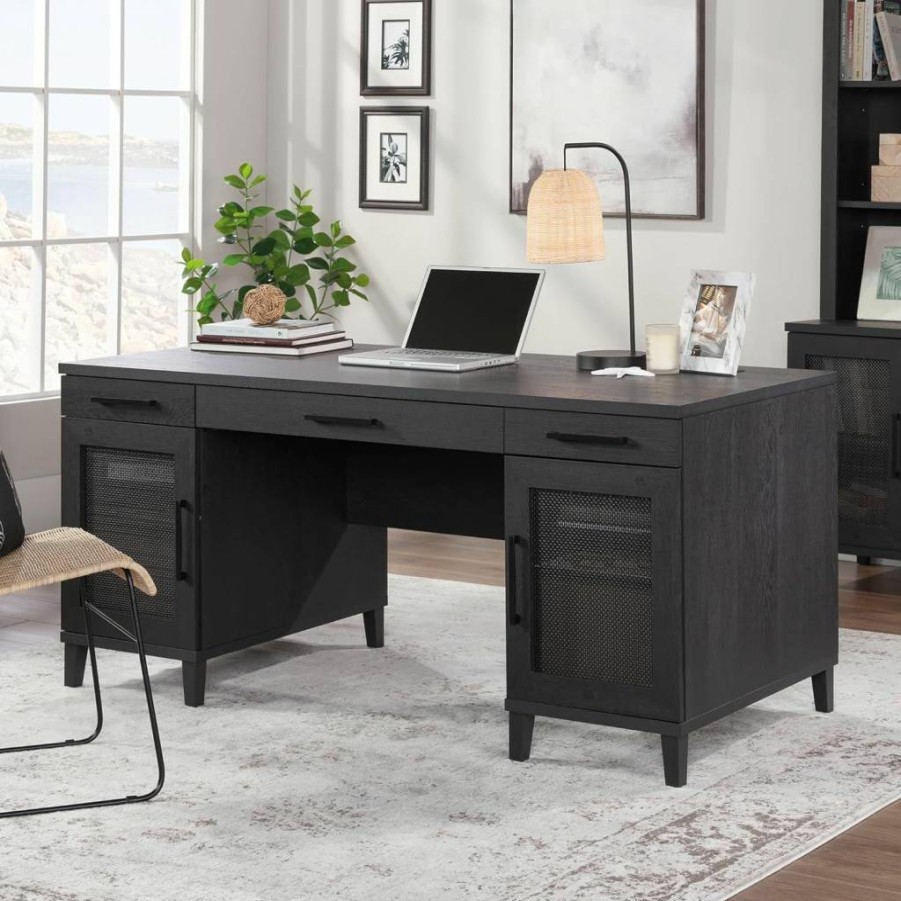 Sauder Tiffin Executive Desk - Raven Oak Finish, Modern Office Furniture for Home & Workspace