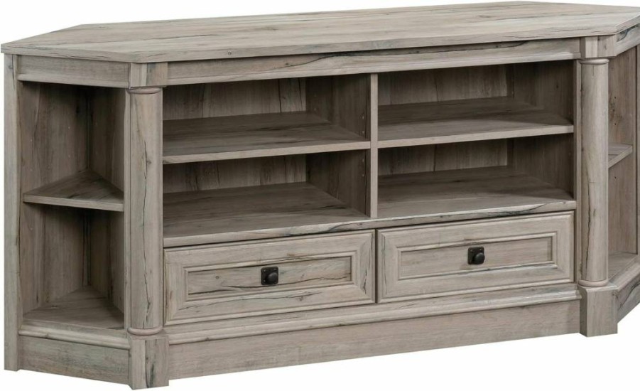 Sauder Palladia Corner TV Stand in Glacier Oak - Entertainment Credenza & Media Console for Living Room