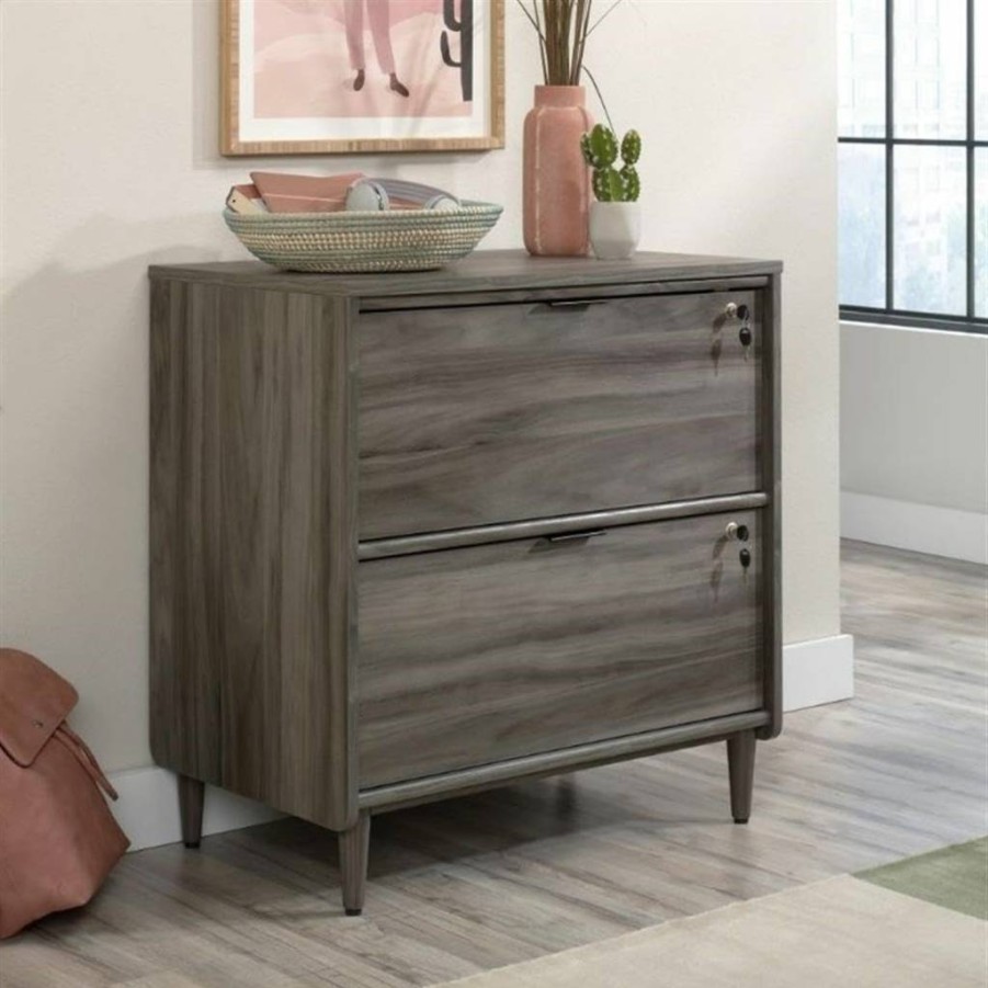 Sauder Clifford Place Lateral File Cabinet in Jet Acacia Finish - Stylish Storage Solution for Office or Home