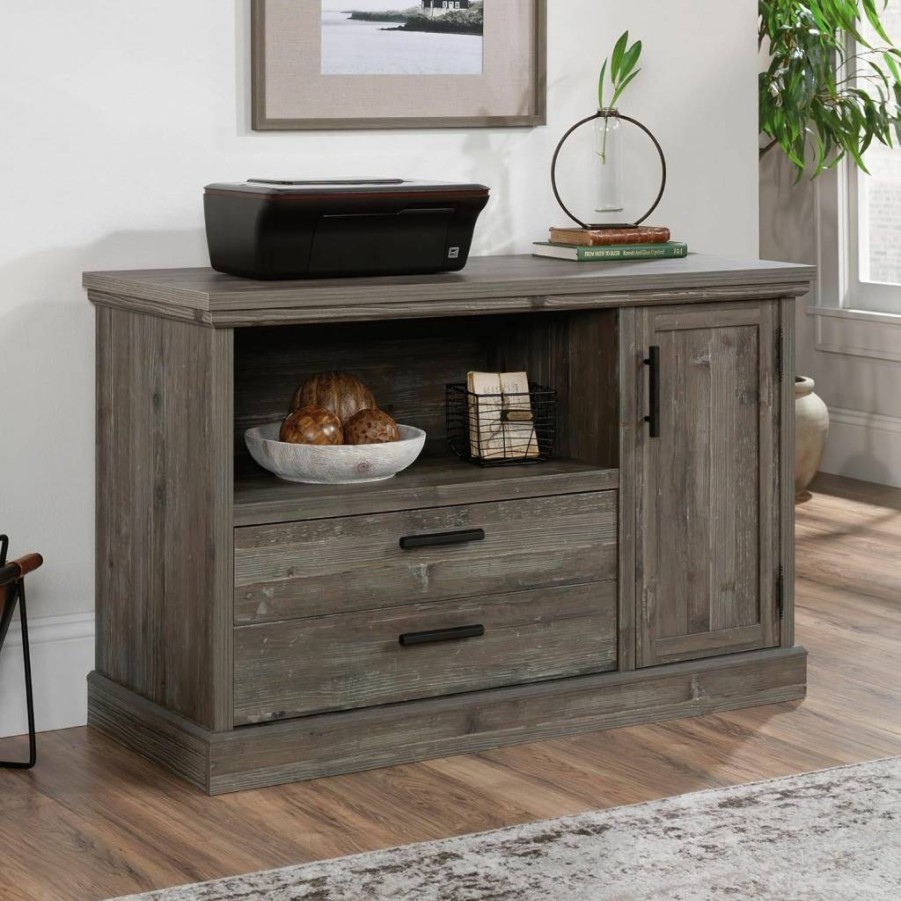 Sauder Aspen Office Credenza Desk, 47" W x 19" D x 30" H, Pebble Pine Finish, Commercial Grade Storage Cabinet