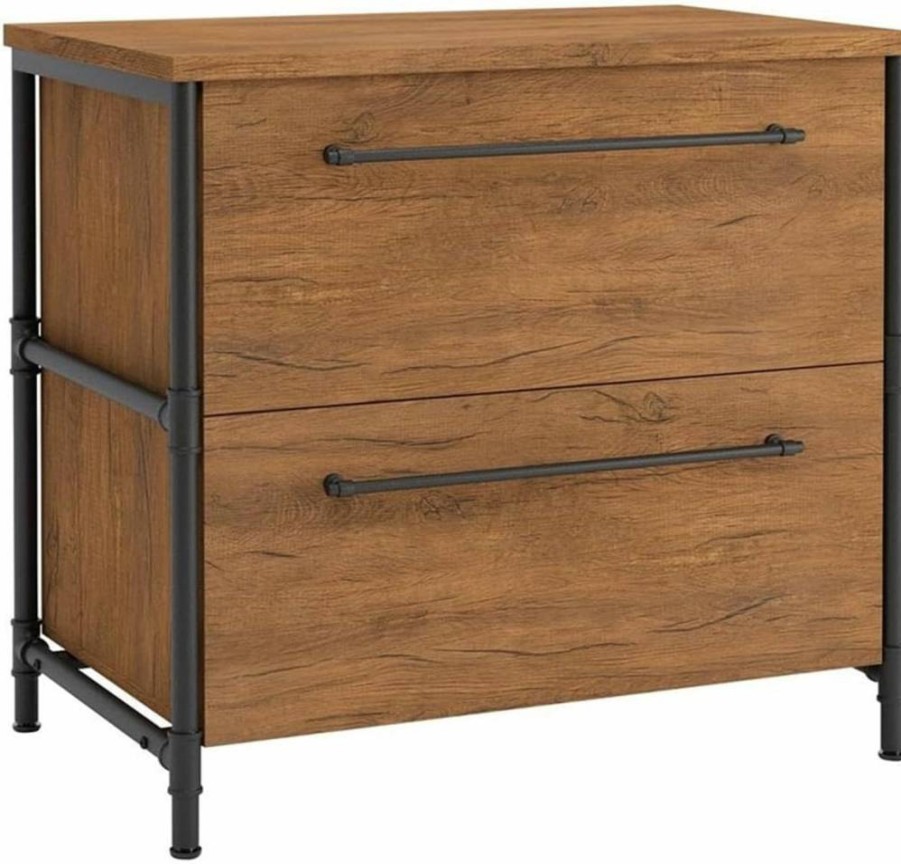 Sauder Iron City Lateral File Cabinet, Checked Oak Finish, 2-Drawer Storage Organizer for Office or Home