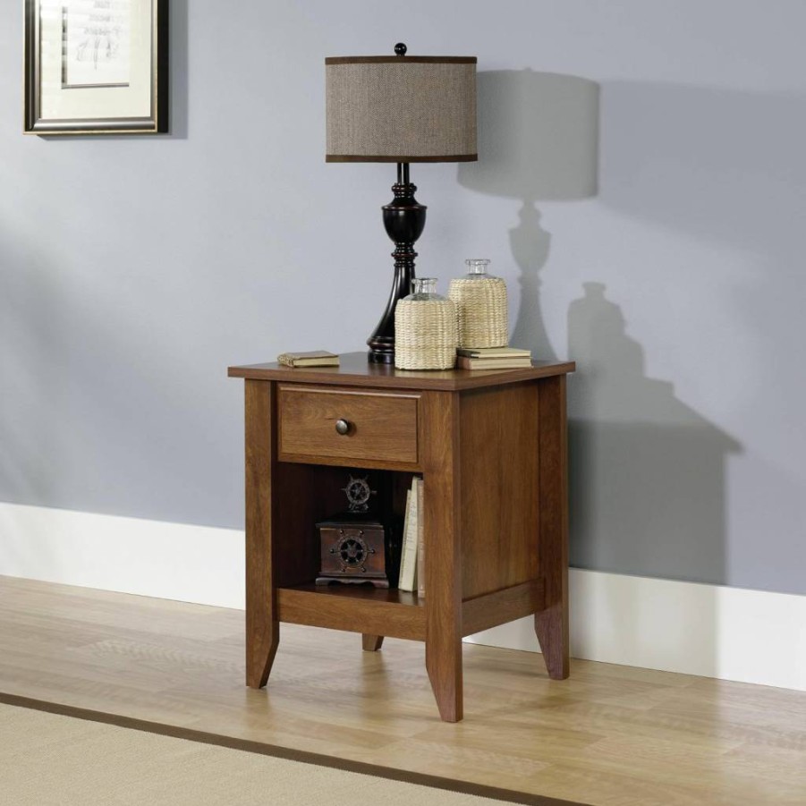 Sauder Shoal Creek Nightstand, Oiled Oak Bedside Table, 20.87" Length x 17.48" Width x 24.06" Height, Bedroom Side Table