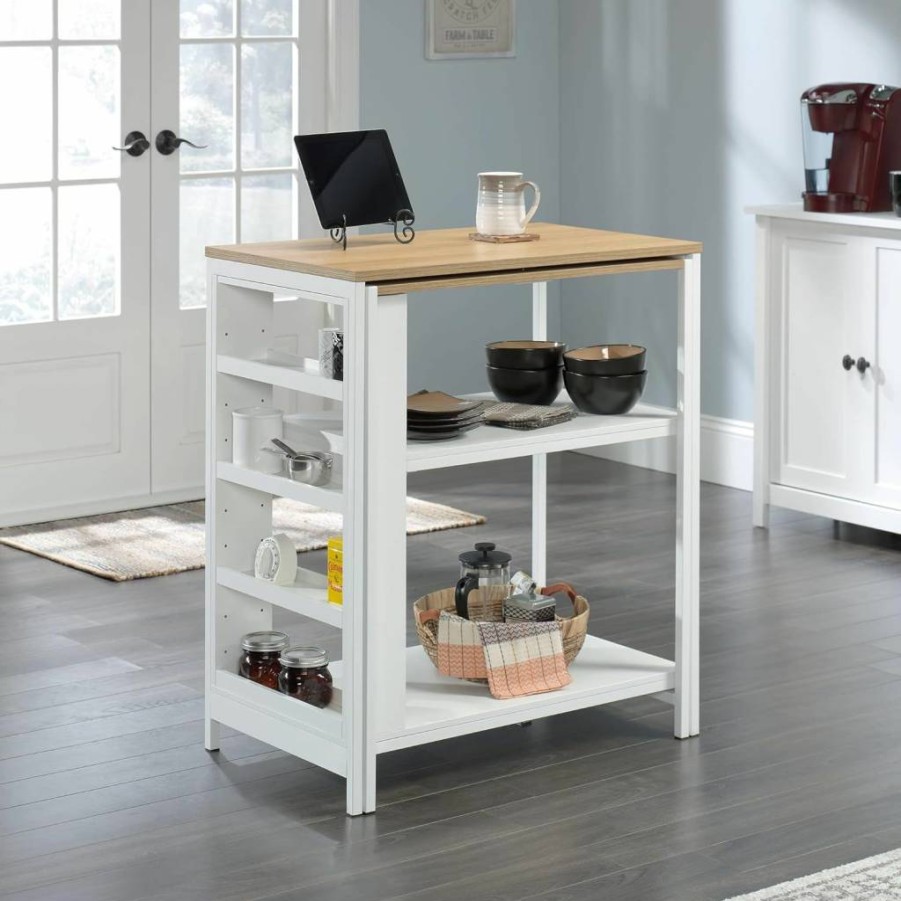 Sauder White Kitchen Island with Storage, 31.5"L x 32.88"W x 36"H, Miscellaneous Organizer for Home