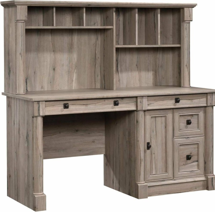 Sauder Palladia Split Oak Computer Desk with Hutch - Stylish Home Office Furniture