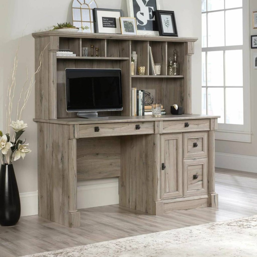 Sauder Palladia Split Oak Computer Desk with Hutch - Stylish Home Office Furniture