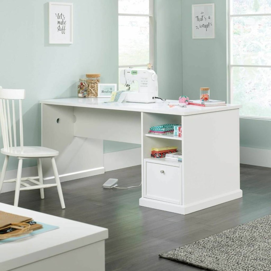 Sauder Craft Pro Series White Craft Table with Pantry Cabinets - Organize Your Workspace