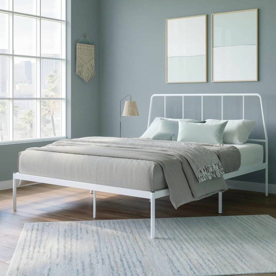 Sauder Harvey Park Queen Size Platform Bed with Storage, Black Finish - Modern Bedroom Furniture