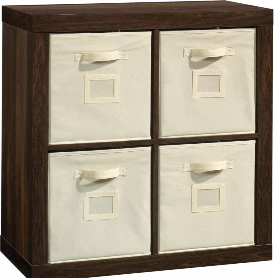 Sauder Smoked Oak 4-Cube Storage Organizer - Compact Stow-Away Shelf Unit for Home & Office