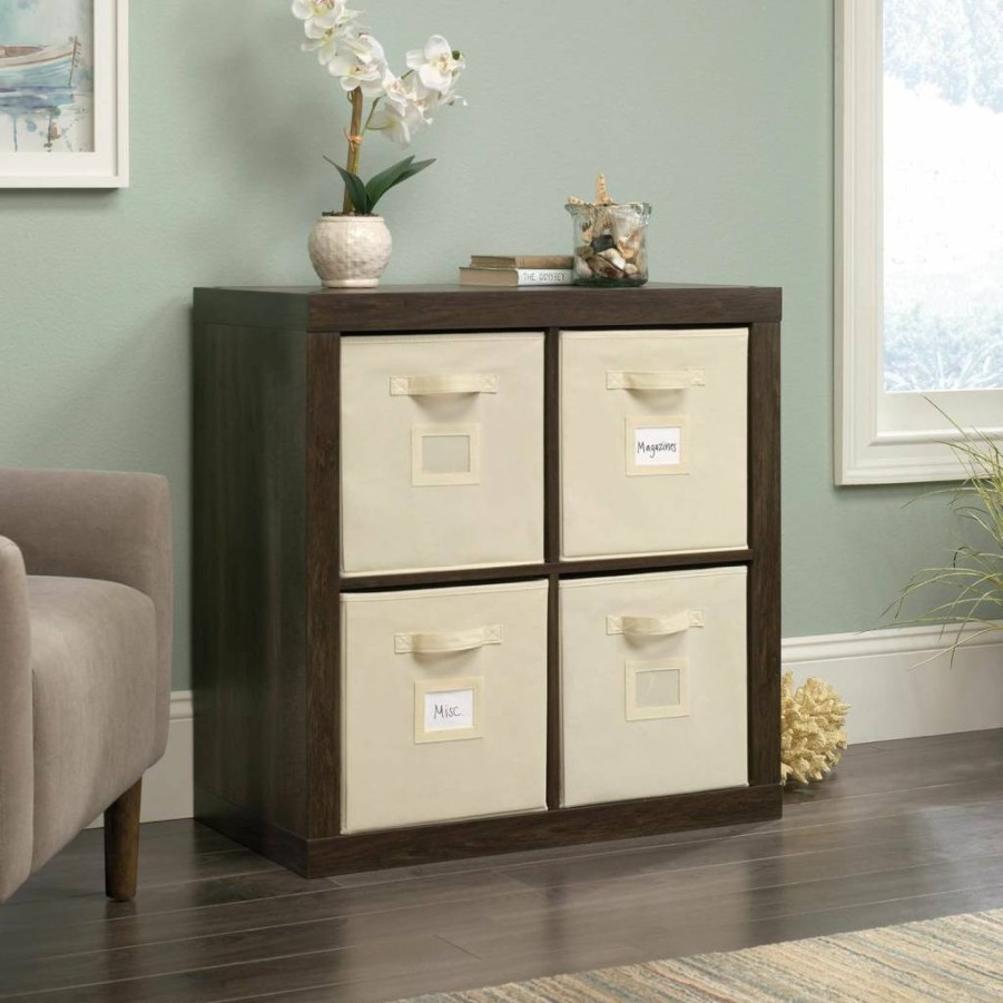 Sauder Smoked Oak 4-Cube Storage Organizer - Compact Stow-Away Shelf Unit for Home & Office