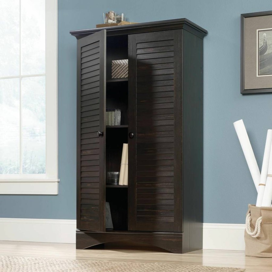 Sauder Salt Oak Tall Pantry Cabinet with Multipurpose Storage, 35.43" Width x 16.73" Depth x 61.02" Height, Harbor View Collection