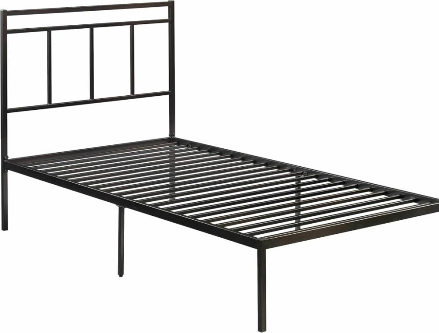 Sauder Cannery Bridge Twin Bed with Headboard - Black Finish Platform Bed Frame for Modern Bedrooms