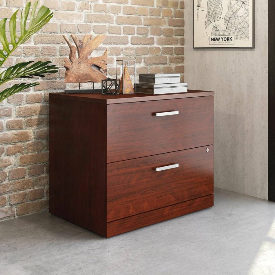 Sauder Officeworks Lateral File Cabinet, Classic Cherry Finish, 35.43"W x 23.47"D x 29.29"H, Storage Organizer for Home & Office