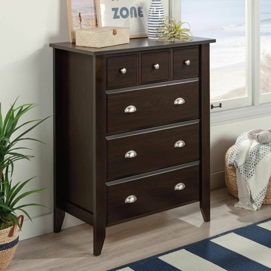 Sauder Shoal Creek 42.68" Tall Dresser, 4-Drawer Chest of Drawers in Oiled Oak Finish, 34.72" L x 18.58" W