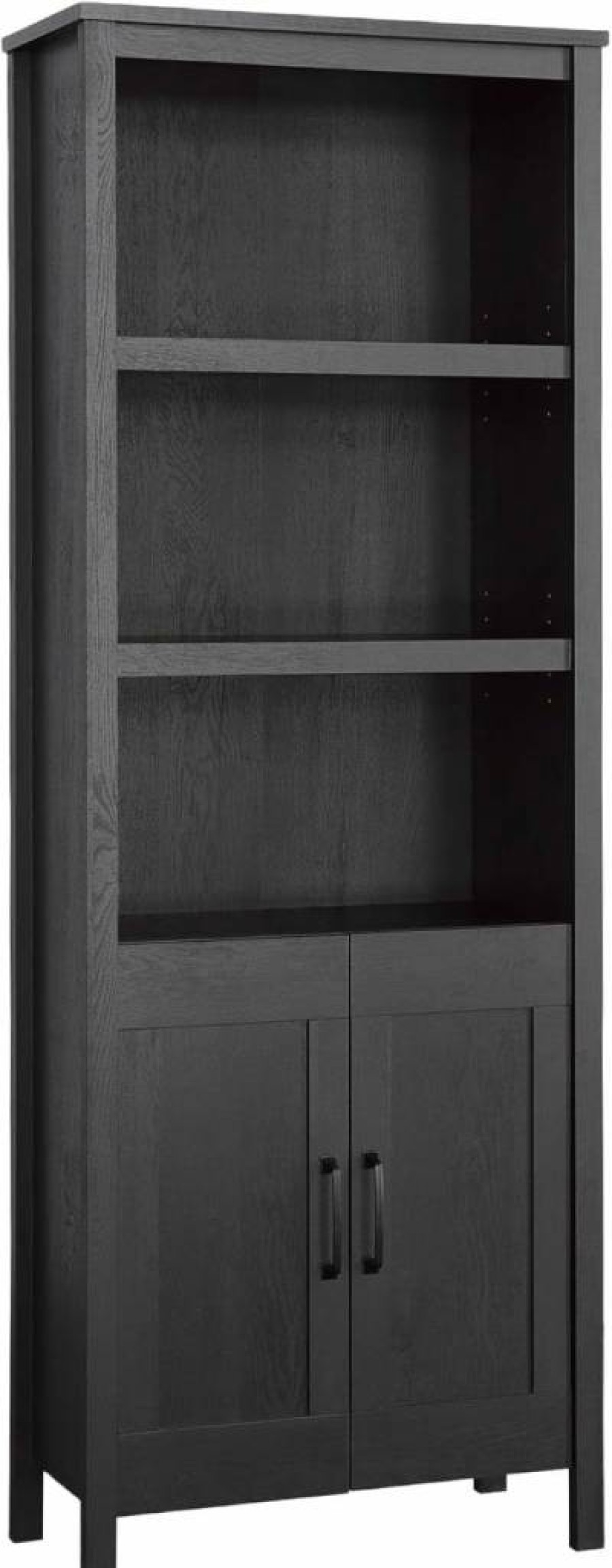 Sauder Chalk Oak Finish Bookcase with Doors - Stylish Storage Cabinet for Home or Office